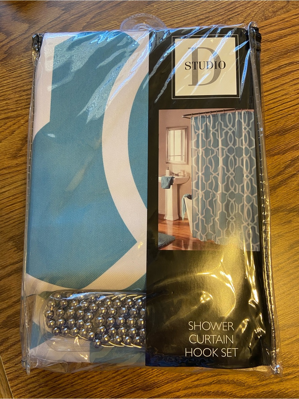 Studio Teal and White Geometric Shower Curtain with Hooks